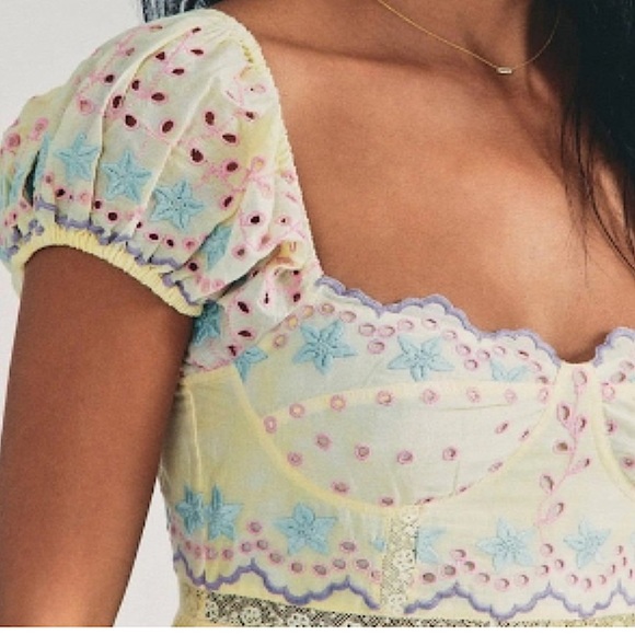 LoveShackFancy Yellow Magena Embroidered-Eyelet Cotton Midi Dress - Picture 6 of 8